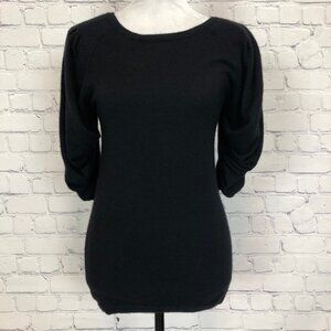 Lela Rose 100% Cashmere Black Puff Sleeve Sweater Size S